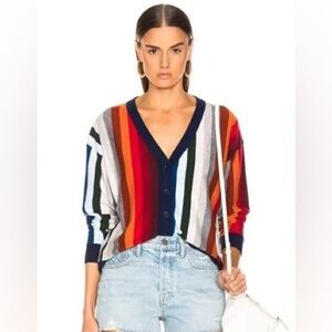 The Great Co Ed Striped V-neck Button Front Cardigan